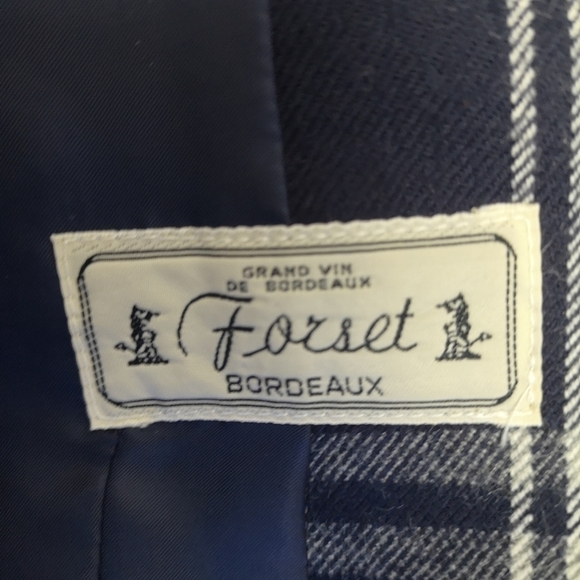 80s vintage window pane plaid oversized double-breasted NAVY/WHITE wool jacket - Picture 14 of 15